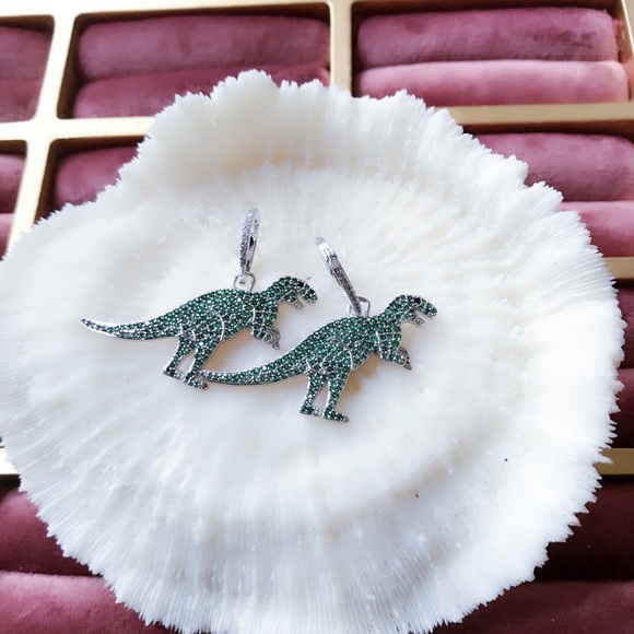 COPY - Green Zircon Dinosaur Earrings - Picture 3 of 6